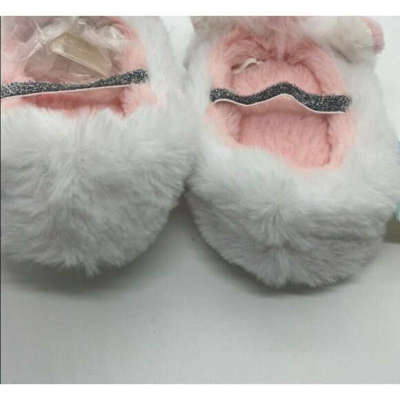 Cat & Jack toddler Girls Unicorn Plush Slippers W/ Strap-White-Size 12/24M - Picture 4 of 5
